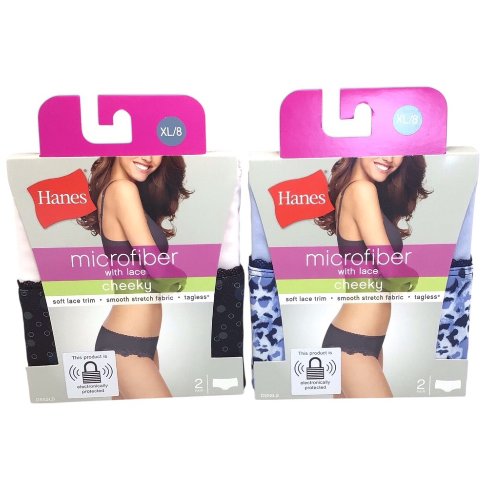 (4) Pairs HANES Microfiber with Lace Cheeky BIKINI PANTIES ~ Size XL / 8